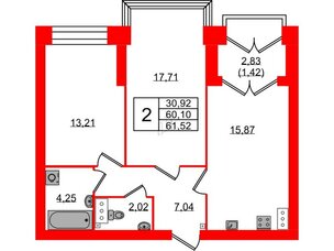 Квартира в ЖК Наука, 2 комнатная, 65.4 м², 9 этаж