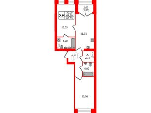Квартира в ЖК Наука, 2 комнатная, 65.53 м², 2 этаж