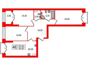 Квартира в ЖК Наука, 3 комнатная, 93.2 м², 11 этаж