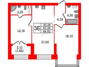 Квартира в ЖК Наука, 2 комнатная, 64.82 м², 7 этаж