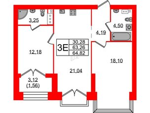 Квартира в ЖК Наука, 2 комнатная, 64.82 м², 9 этаж