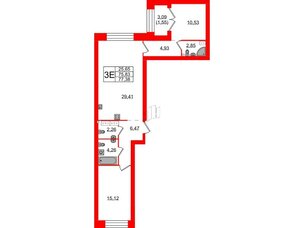 Квартира в ЖК Наука, 2 комнатная, 77.38 м², 3 этаж