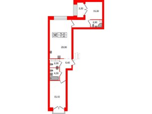 Квартира в ЖК Наука, 2 комнатная, 77.9 м², 8 этаж