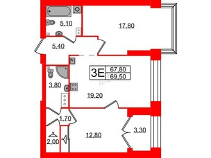 Квартира в ЖК Наука, 2 комнатная, 69.5 м², 12 этаж