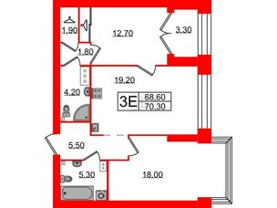 Квартира в ЖК Наука, 2 комнатная, 70.3 м², 10 этаж