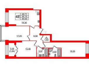 Квартира в ЖК Наука, 3 комнатная, 89.69 м², 6 этаж