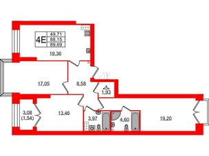 Квартира в ЖК Наука, 3 комнатная, 89.69 м², 10 этаж