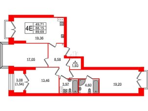 Квартира в ЖК Наука, 3 комнатная, 89.69 м², 13 этаж