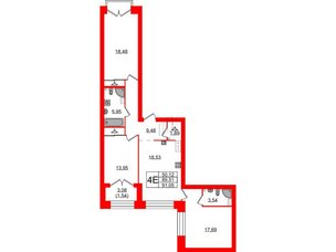 Квартира в ЖК Наука, 3 комнатная, 91.05 м², 9 этаж