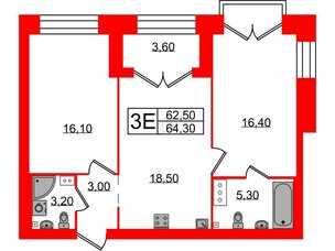 Квартира в ЖК Наука, 2 комнатная, 64.3 м², 13 этаж