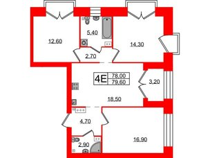 Квартира в ЖК Наука, 3 комнатная, 79.6 м², 12 этаж