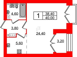 Квартира в ЖК Наука, 1 комнатная, 40 м², 13 этаж