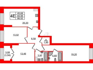 Квартира в ЖК Наука, 3 комнатная, 86.52 м², 3 этаж