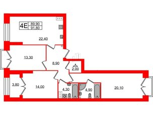 Квартира в ЖК Наука, 3 комнатная, 91.8 м², 13 этаж