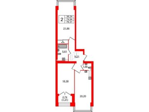 Квартира в ЖК Наука, 2 комнатная, 76.31 м², 9 этаж