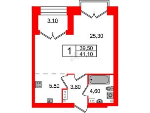 Квартира в ЖК Наука, 1 комнатная, 41.1 м², 9 этаж