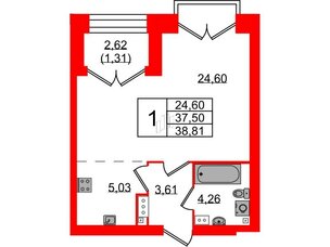 Квартира в ЖК Наука, 1 комнатная, 38.81 м², 11 этаж