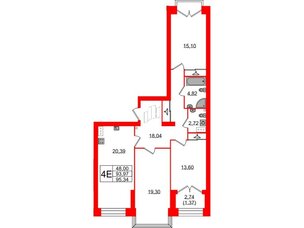 Квартира в ЖК Наука, 3 комнатная, 95.34 м², 12 этаж