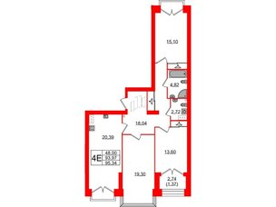 Квартира в ЖК Наука, 3 комнатная, 95.34 м², 13 этаж