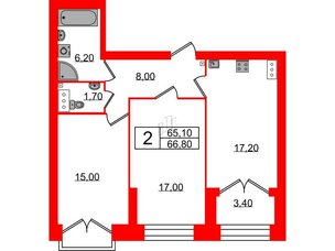 Квартира в ЖК Наука, 2 комнатная, 66.8 м², 11 этаж