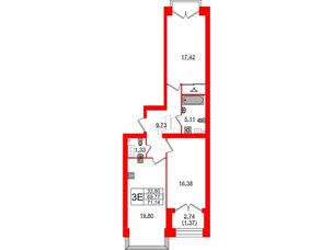 Квартира в ЖК Наука, 2 комнатная, 71.14 м², 9 этаж