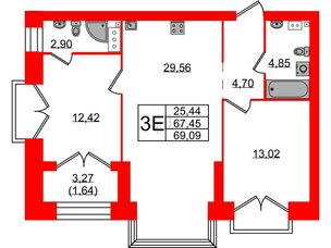 Квартира в ЖК Наука, 2 комнатная, 69.09 м², 7 этаж