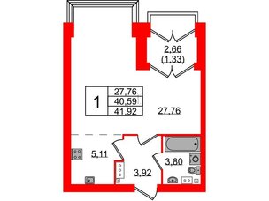 Квартира в ЖК Наука, 1 комнатная, 41.92 м², 6 этаж