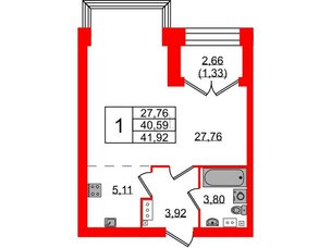 Квартира в ЖК Наука, 1 комнатная, 41.92 м², 8 этаж