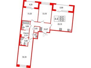 Квартира в ЖК «Amber Club на Васильевском», 3 комнатная, 86.5 м², 5 этаж