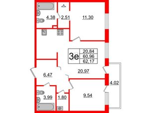 Квартира в ЖК UP! Квартал Пушкинский, 2 комнатная, 62.17 м², 1 этаж