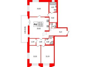 Квартира в ЖК «Черная Речка», 3 комнатная, 103.76 м², 2 этаж