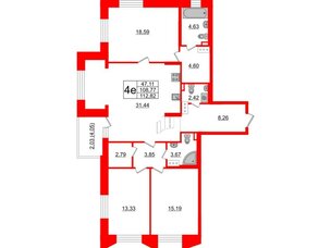 Квартира в ЖК «Черная Речка», 3 комнатная, 108.77 м², 9 этаж