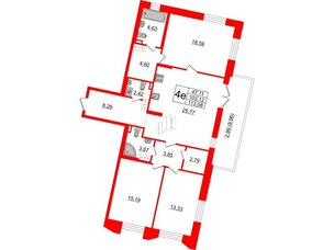 Квартира в ЖК «Черная Речка», 3 комнатная, 103.12 м², 4 этаж