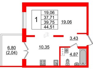 Квартира в ЖК Образцовый квартал, 1 комнатная, 37.71 м², 4 этаж