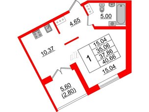 Квартира в ЖК Образцовый квартал, 1 комнатная, 35.06 м², 4 этаж