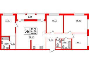 Квартира в ЖК ЦДС Parkolovo, 4 комнатная, 101.78 м², 2 этаж