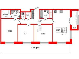 Квартира в ЖК Astra Marine, 3 комнатная, 87.65 м², 2 этаж