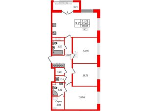 Квартира в ЖК Astra Marine, 3 комнатная, 87.65 м², 4 этаж