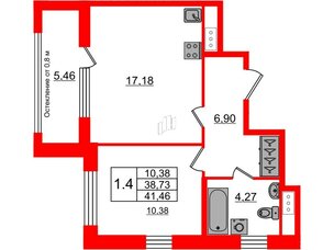 Квартира в ЖК Astra Marine, 1 комнатная, 38.73 м², 6 этаж