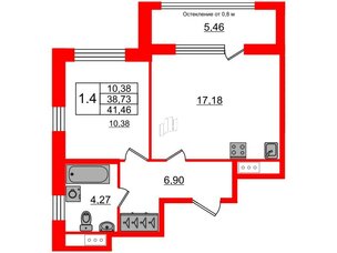 Квартира в ЖК Astra Marine, 1 комнатная, 38.73 м², 2 этаж