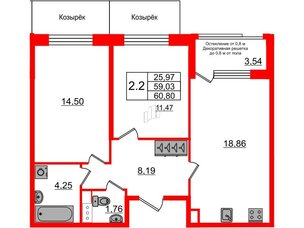 Квартира в ЖК Astra Marine, 2 комнатная, 59.03 м², 2 этаж