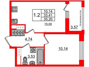 Квартира в ЖК Astra Marine, 1 комнатная, 33.41 м², 6 этаж