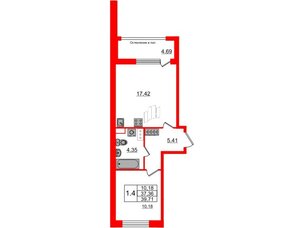 Квартира в ЖК Astra Marine, 1 комнатная, 37.36 м², 6 этаж