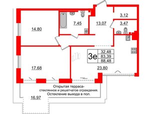 Квартира в ЖК Imperial Club, 2 комнатная, 83.39 м², 5 этаж