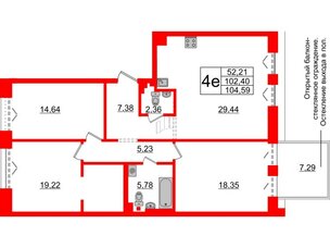 Квартира в ЖК «Империал Клаб», 3 комнатная, 102.4 м², 5 этаж