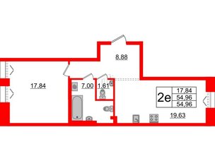 Квартира в ЖК 'Imperial Club', 1 комнатная, 54.96 м², 2 этаж