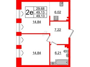Квартира в ЖК 'Imperial Club', 1 комнатная, 49.13 м², 2 этаж