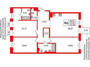 Квартира в ЖК 'Imperial Club', 3 комнатная, 111.21 м², 6 этаж
