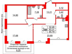 Квартира в ЖК «Империал Клаб», 2 комнатная, 83.31 м², 5 этаж