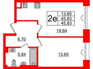Квартира в ЖК «Империал Клаб», 1 комнатная, 45.83 м², 4 этаж